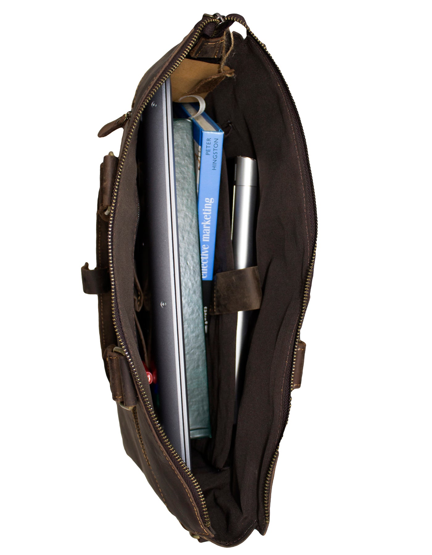 Fino GSX-012B Crazy Horse Waxed Full Grain Genuine Leather 15" Messenger Bag- Coffee