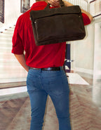 Fino GSX-012B Crazy Horse Waxed Full Grain Genuine Leather 15" Messenger Bag- Coffee