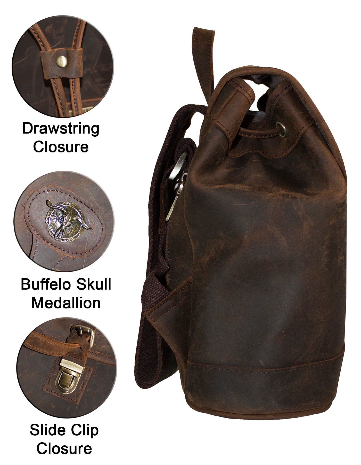 Deluxell GSX-107 Unisex Full Grain Genuine Leather Drawstring Backpack