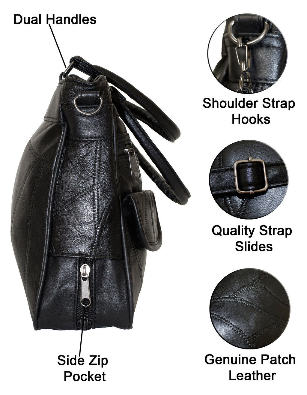 Fino GW-16040 Multi-Compartment Genuine Patch Leather Hand & Shoulder Bag