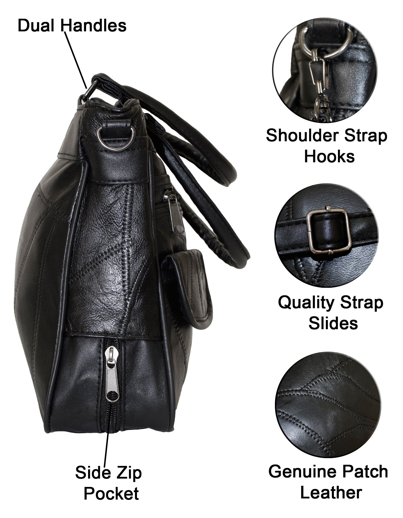 Fino GW-16040 Multi-Compartment Genuine Patch Leather Hand & Shoulder Bag