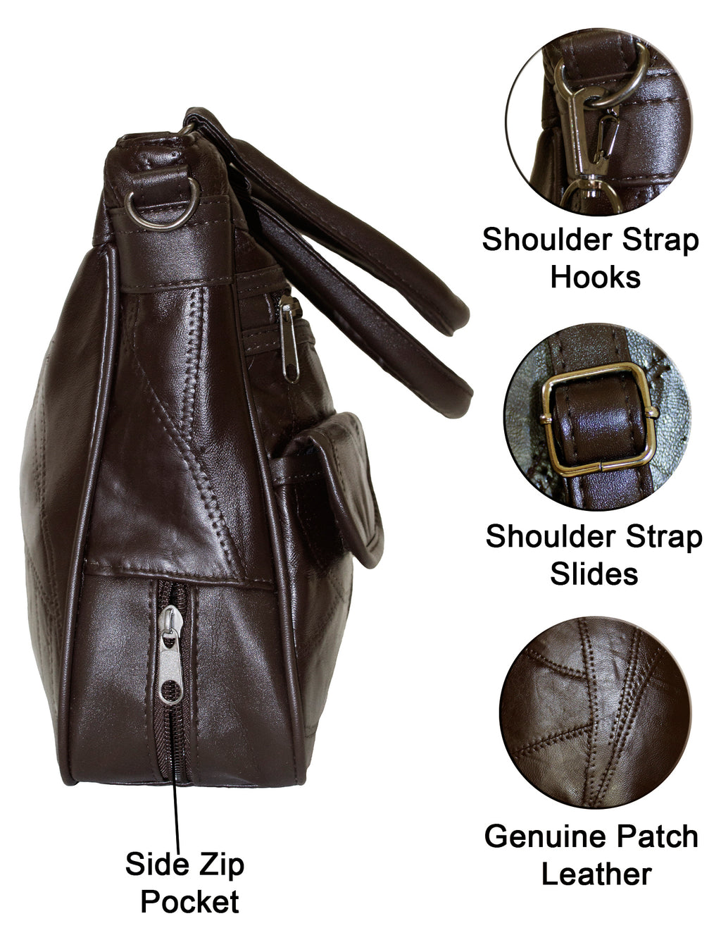 Fino GW-16040 Multi-Compartment Genuine Patch Leather Hand & Shoulder Bag