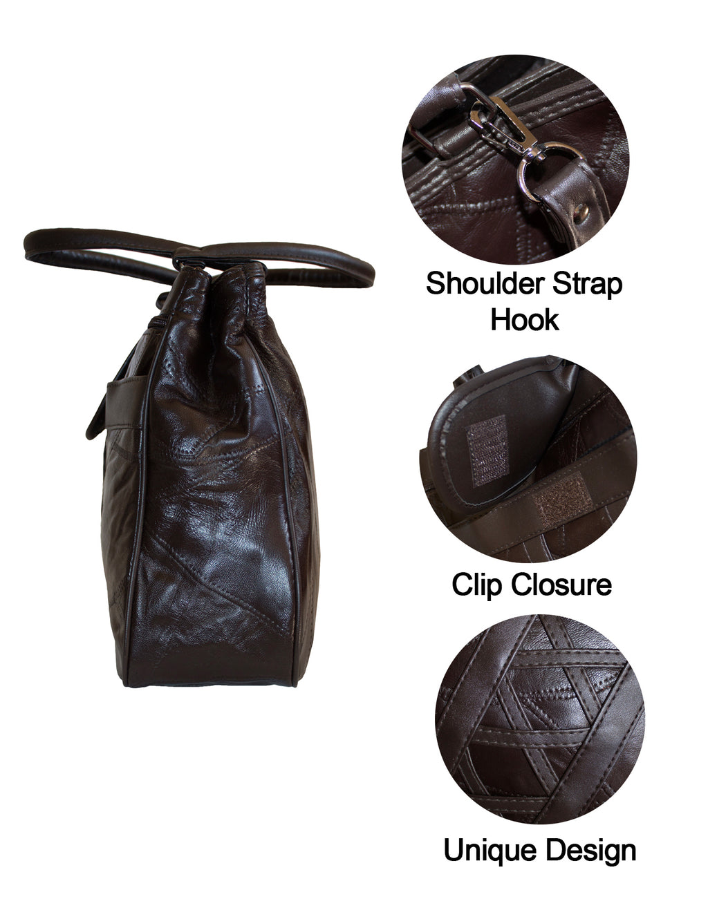 Fino GW-80182 Multi-Compartment Genuine Patch Leather Hand & Shoulder Bag