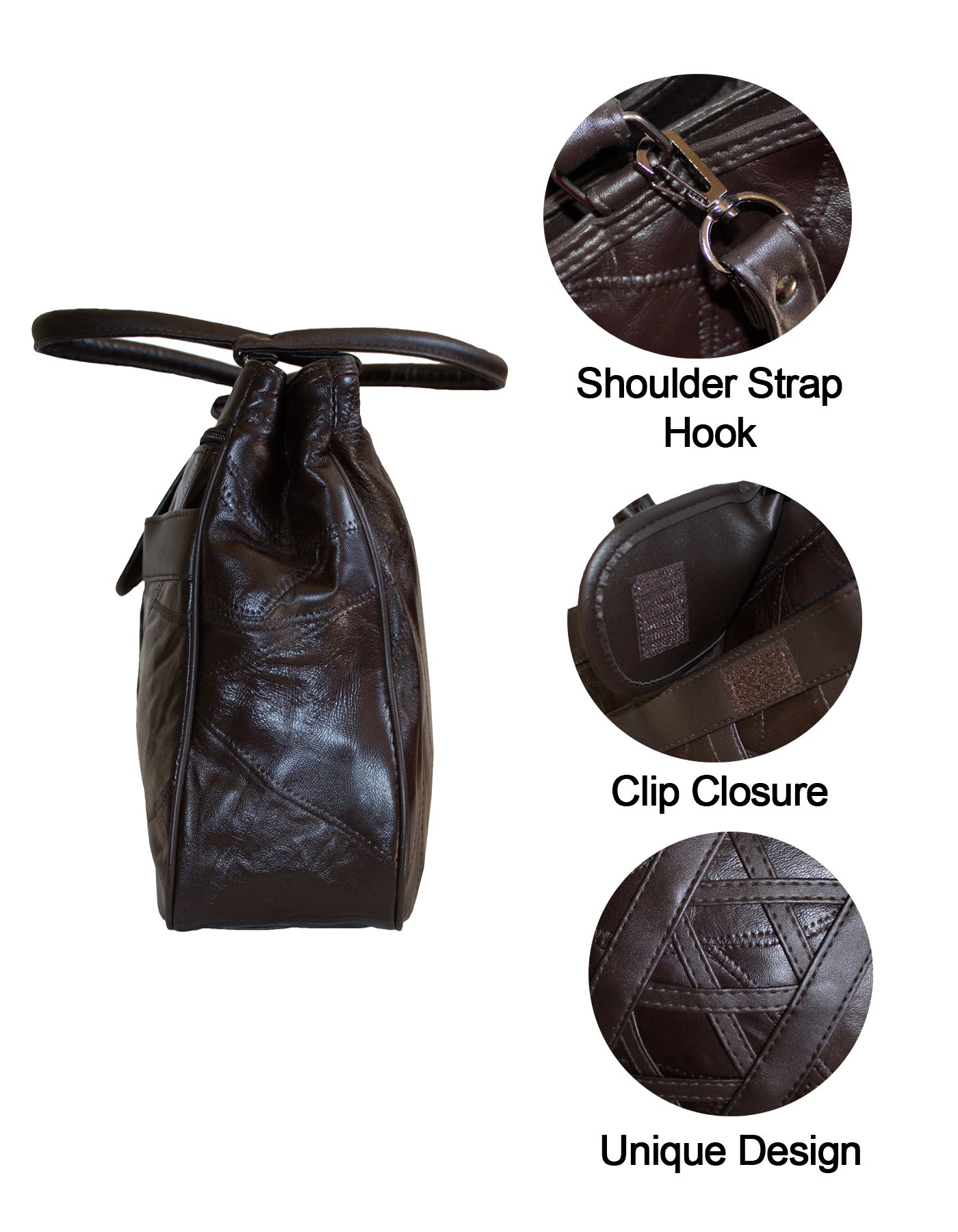 Fino GW-80182 Multi-Compartment Genuine Patch Leather Hand & Shoulder Bag
