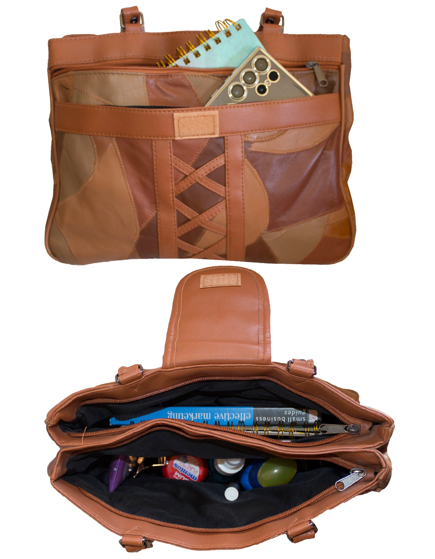 Fino GW-80182 Multi-Compartment Genuine Patch Leather Hand & Shoulder Bag