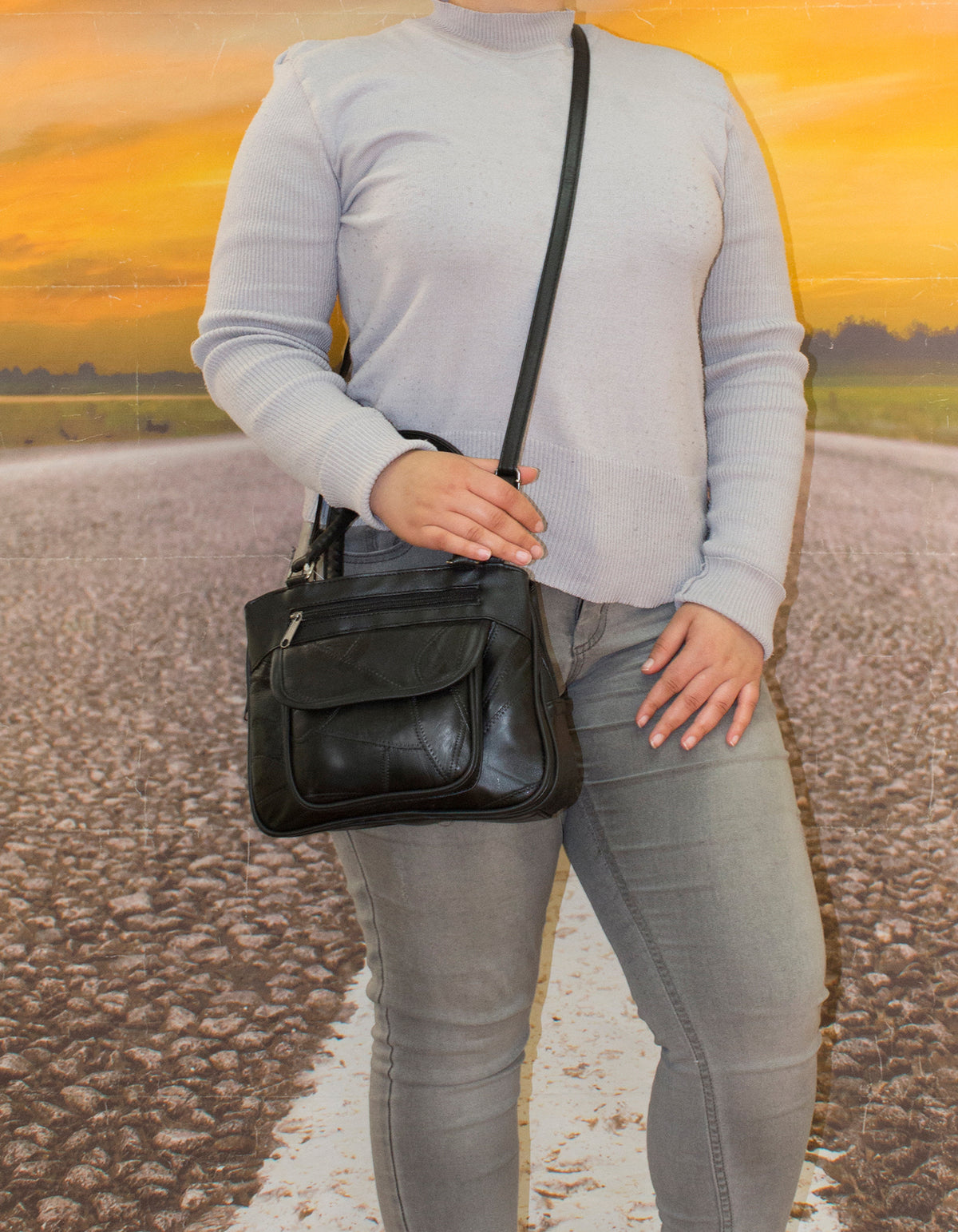 Fino GW-80398 Genuine Patch Leather Multi-Compartment Mama Sling Bag