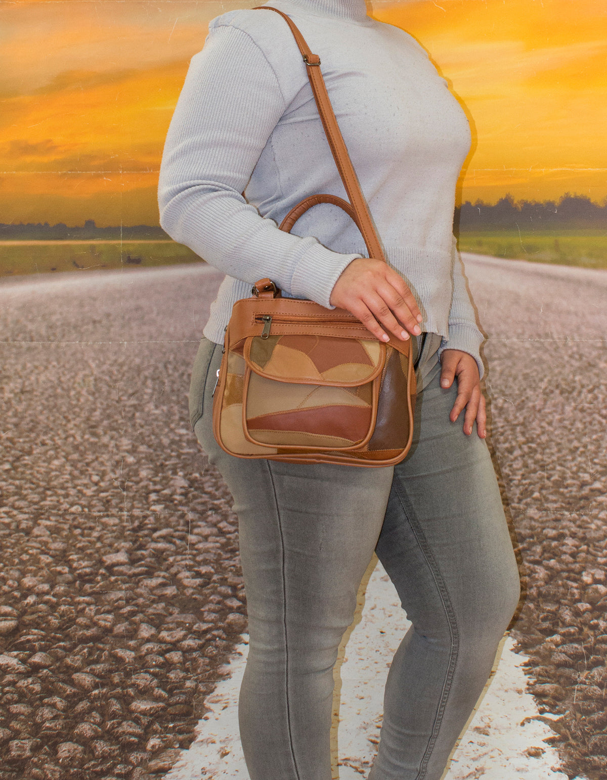 Fino GW-80398 Genuine Patch Leather Multi-Compartment Mama Sling Bag