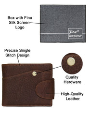 Fino GX-063 Genuine Leather Stitch Design Wallet with Box - Coffee