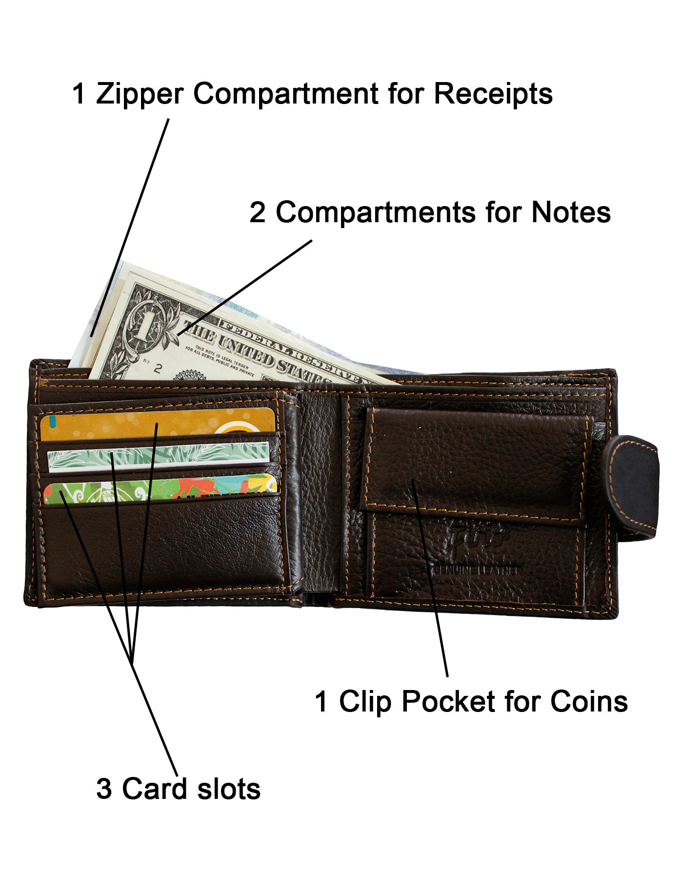 Fino GX-070A Genuine Leather Card Wallet with Box - Coffee