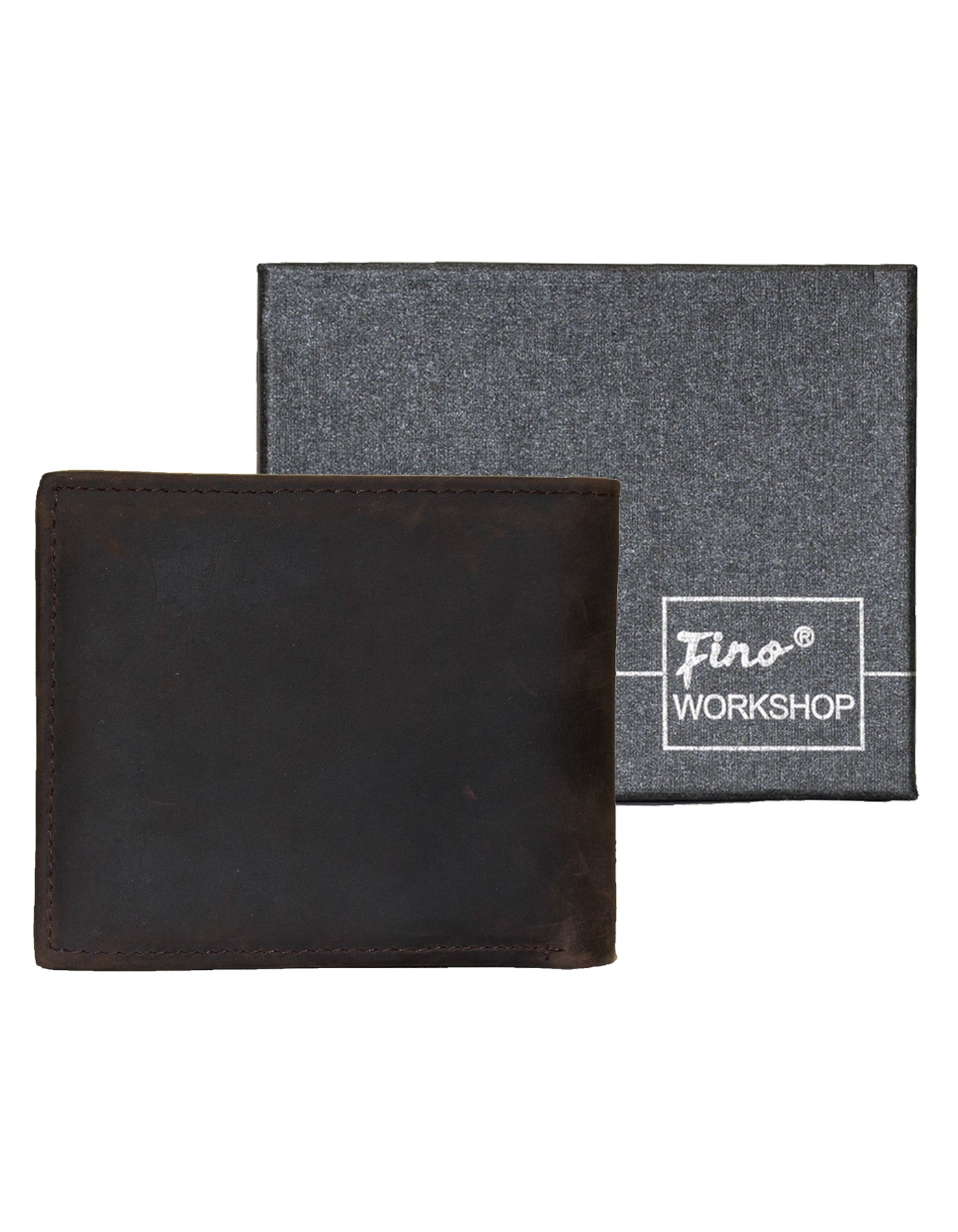 Fino GX-W206 Genuine Leather Waxed Card Wallet with Box - Coffee
