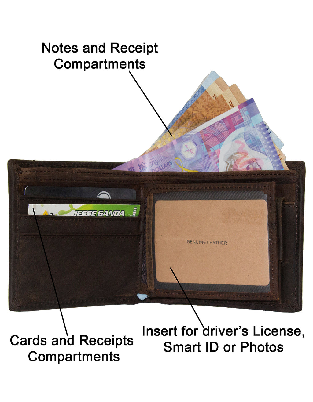 Fino GX-W206 Genuine Leather Waxed Card Wallet with Box - Coffee