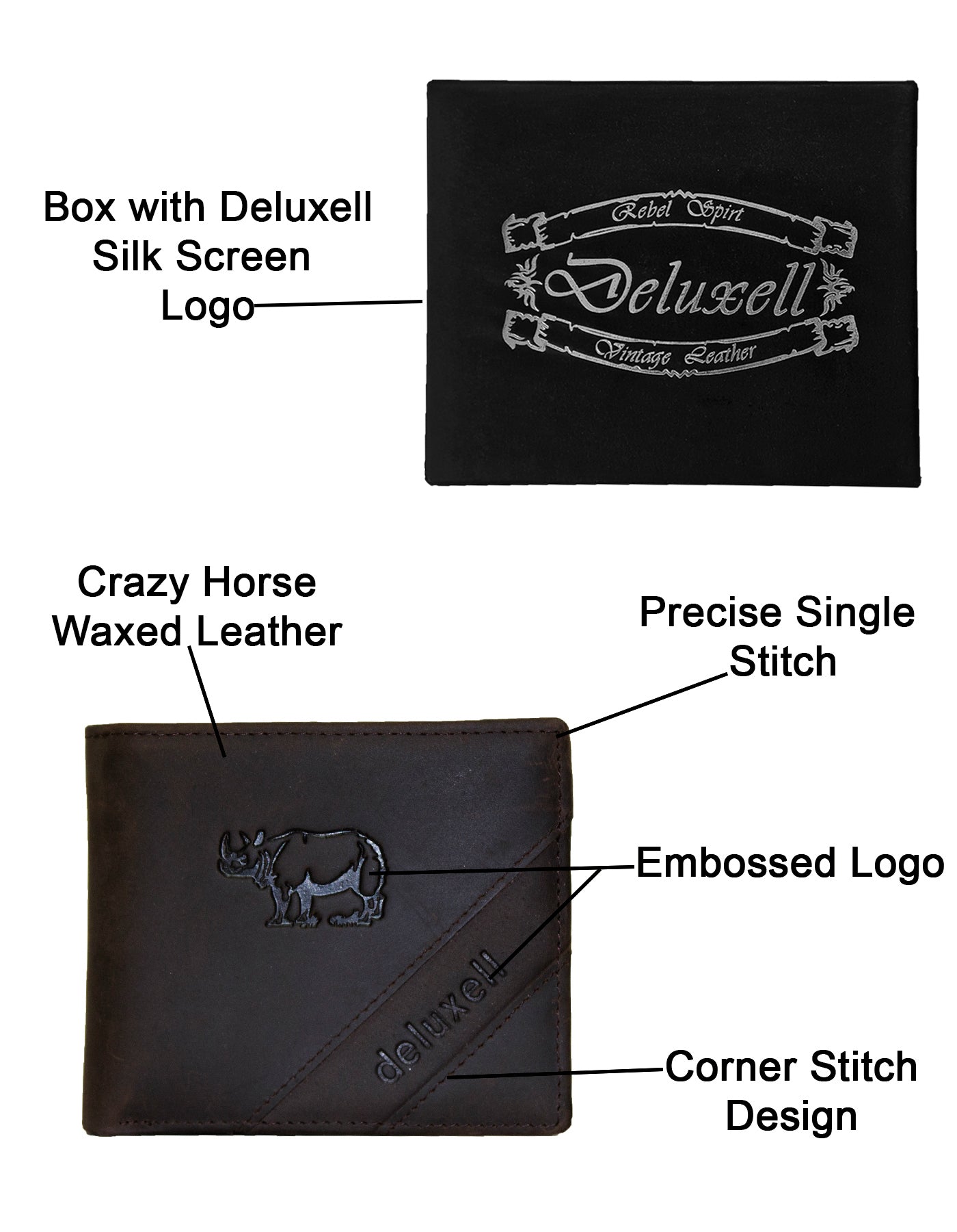 Deluxell GX-W320 Genuine Leather Rhino Embossed Wallet with Box