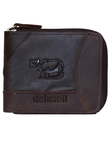 Deluxell GX-W322 Genuine Leather Bifold Rhino Zip Around Wallet with Box