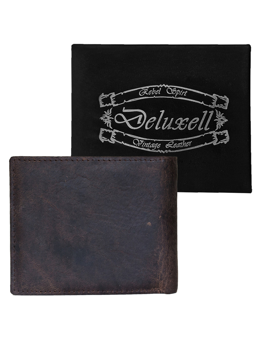 Deluxell GX-W326 Genuine Leather Bifold Rhino Embossed Card Wallet with Box