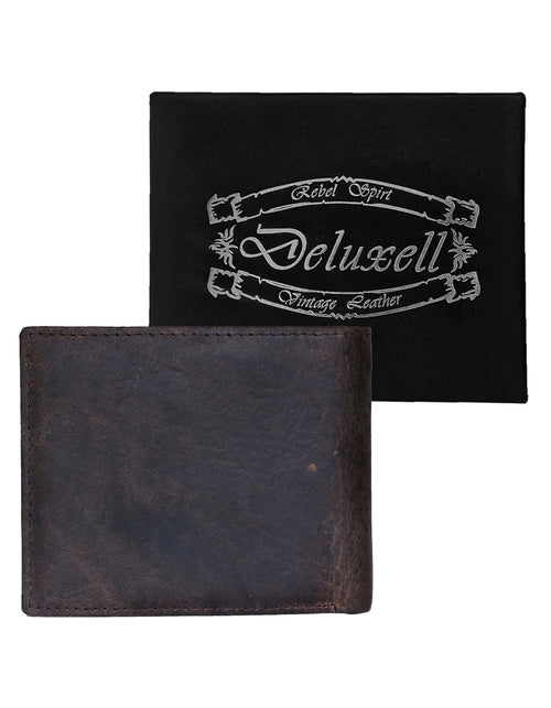 Deluxell GX-W326 Genuine Leather Bifold Rhino Embossed Card Wallet with Box