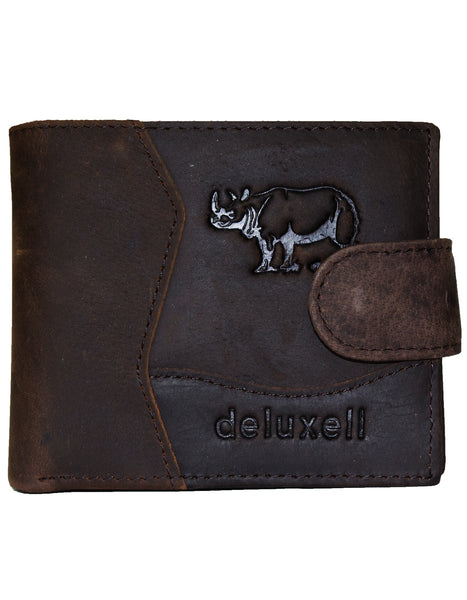 Deluxell GX-W328 Genuine Leather Bifold Rhino Clip Closure with Box