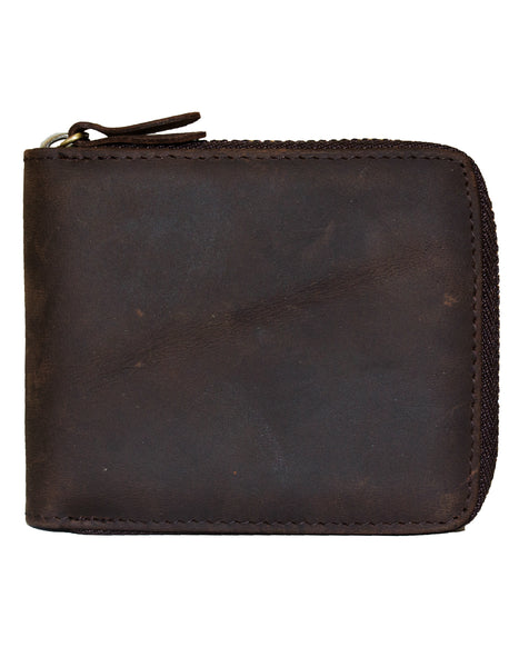 Fino GX-W330 Genuine Leather Zip Around Wallet with Box - Coffee