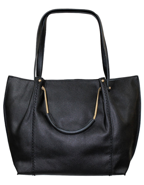 Fino H6957 Faux Leather Tote with an Elegant Structured Design-Black