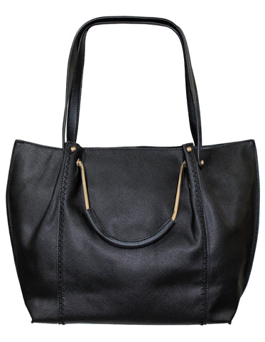 Fino H6957 Faux Leather Tote with an Elegant Structured Design-Black