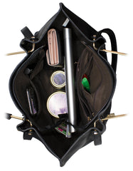 Fino H6957 Faux Leather Tote with an Elegant Structured Design-Black