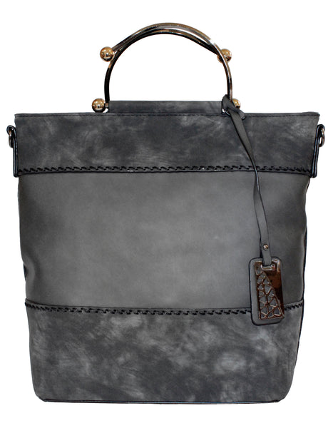 Fino H7191 Dual-Tone Suede and Faux Leather Stylish Fashion Bag