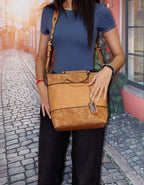Fino H7191 Dual-Tone Suede and Faux Leather Stylish Fashion Bag