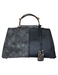 Fino H7331 Two-Tone Faux Leather Suede Elegant Handbag with Metal-Handle
