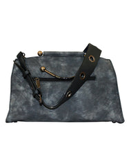 Fino H7331 Two-Tone Faux Leather Suede Elegant Handbag with Metal-Handle