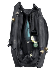 Fino H7331 Two-Tone Faux Leather Suede Elegant Handbag with Metal-Handle