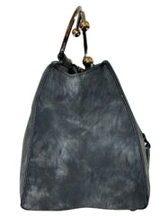 Fino H7331 Two-Tone Faux Leather Suede Elegant Handbag with Metal-Handle