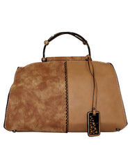 Fino H7331 Two-Tone Faux Leather Suede Elegant Handbag with Metal-Handle