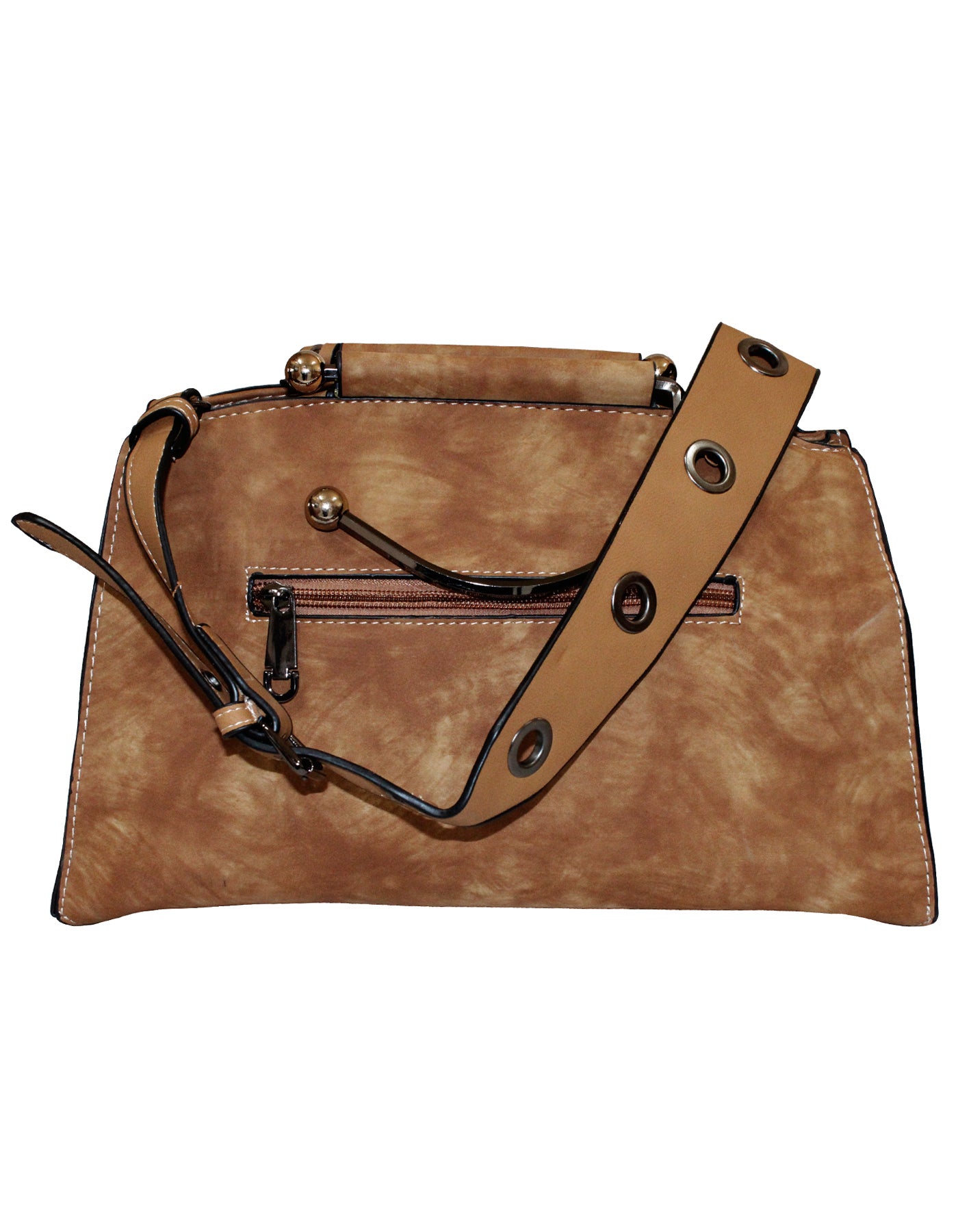 Fino H7331 Two-Tone Faux Leather Suede Elegant Handbag with Metal-Handle