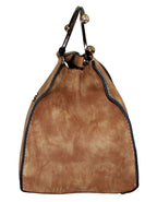 Fino H7331 Two-Tone Faux Leather Suede Elegant Handbag with Metal-Handle