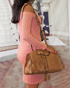 Fino H7331 Two-Tone Faux Leather Suede Elegant Handbag with Metal-Handle