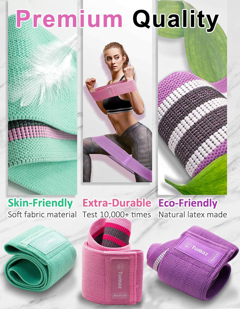 Tumaz HIP Premium 3 level Resistance Bands for Home Workout, Fitness & Physical Therapy (Pack of 3)