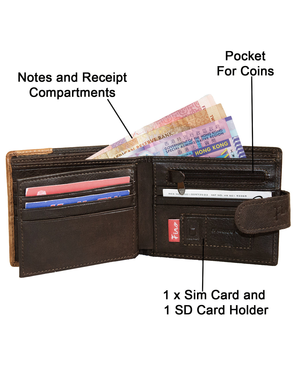 Fino HL-001 Genuine Leather Big Five Card Wallet with SD Card Holder & Box
