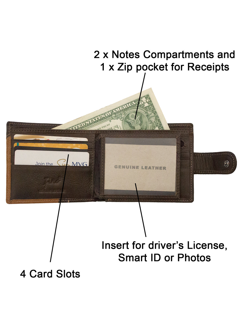 Fino HL-502 Genuine Leather Dakota Card Wallet with SD Card Holder & Box