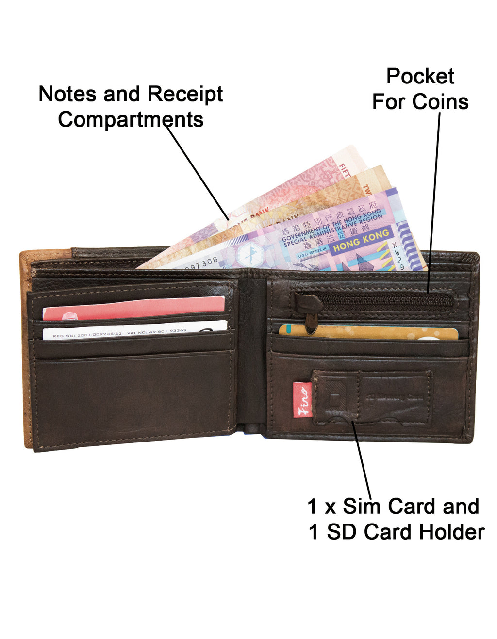 Fino HL-742 Genuine Leather Embossed Card Wallet with SD Card Holder & Box