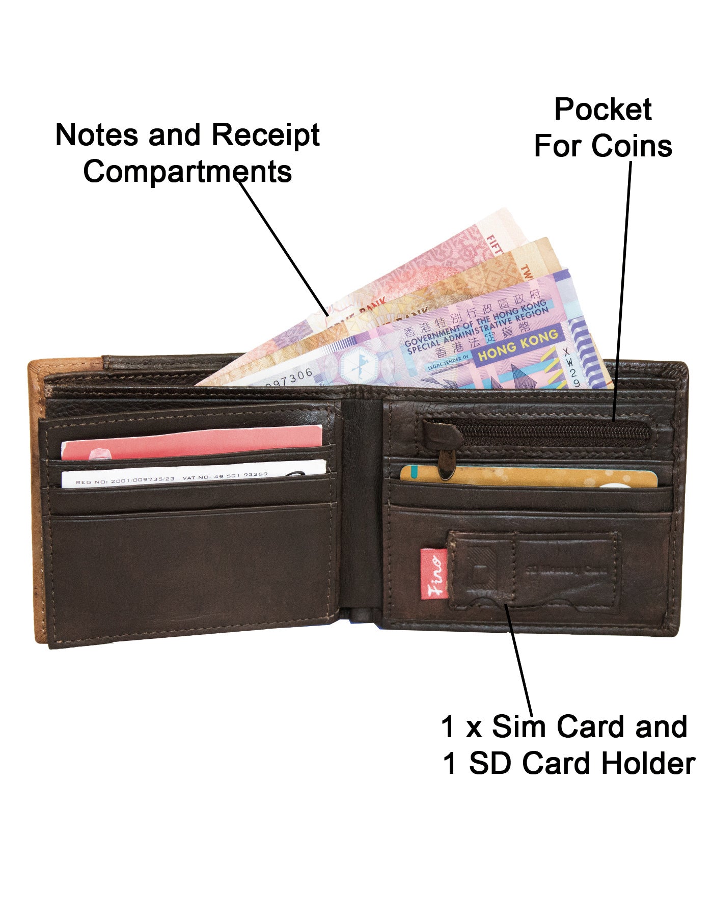 Fino HL-742 Genuine Leather Embossed Card Wallet with SD Card Holder & Box