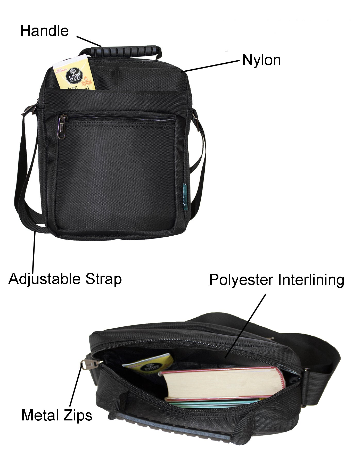 Fino HY-1280 Water-Resistant Unisex Nylon Shoulder/ Crossbody Bag