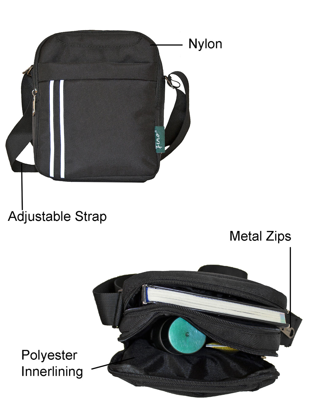Fino HY-3923 Unisex Water-Resistant Nylon Shoulder/ Crossbody Bag