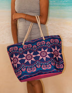 Fino JH-18051 Exotic Print Canvas Oversize Beach /Shopping/ Tote Bag - Purple & Pink