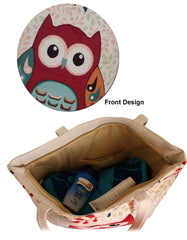 Fino JH-70213 Maxi Canvas Tote Bag with Owl Print Design - Beige