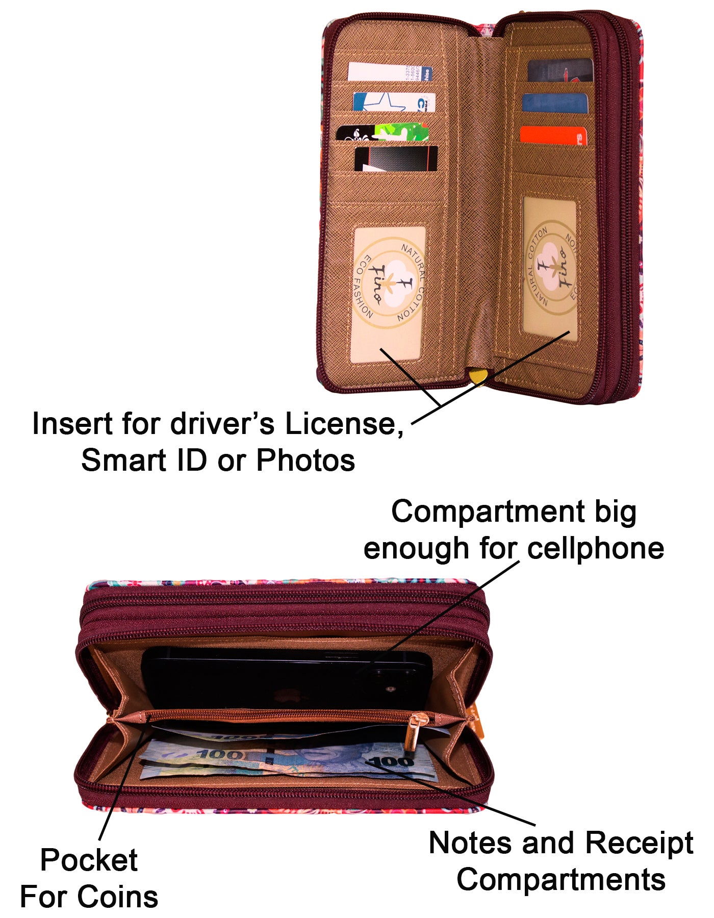 Fino JH-798F Faux Leather Grab & Go All in 1 Purse with Cellphone Pouch