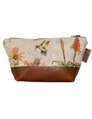 Luvsa LS-BS2209 Shweshwe Fabric & Genuine Leather Cosmetic / Toiletry Bag