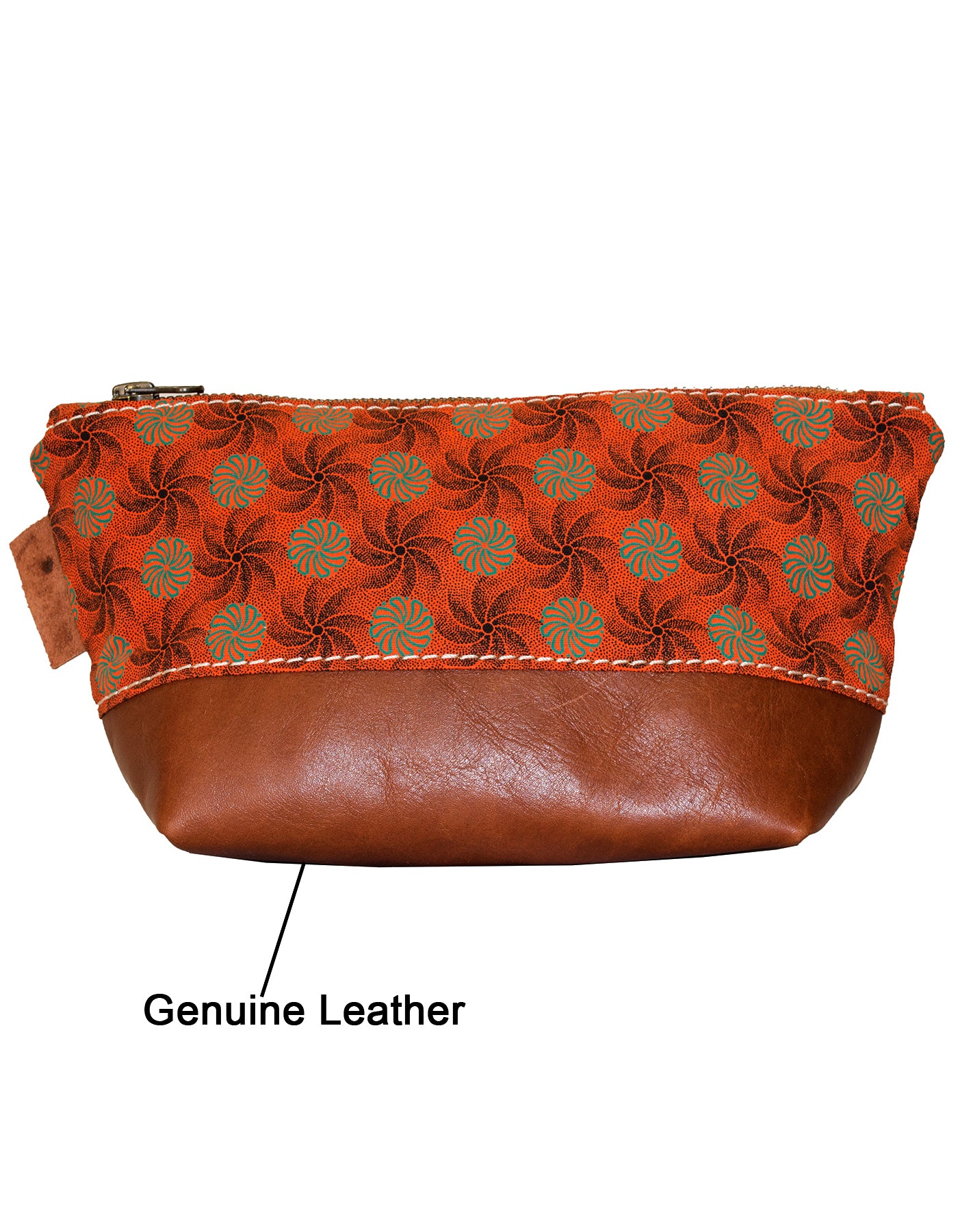 Luvsa LS-BS2209 Shweshwe Fabric & Genuine Leather Cosmetic / Toiletry Bag