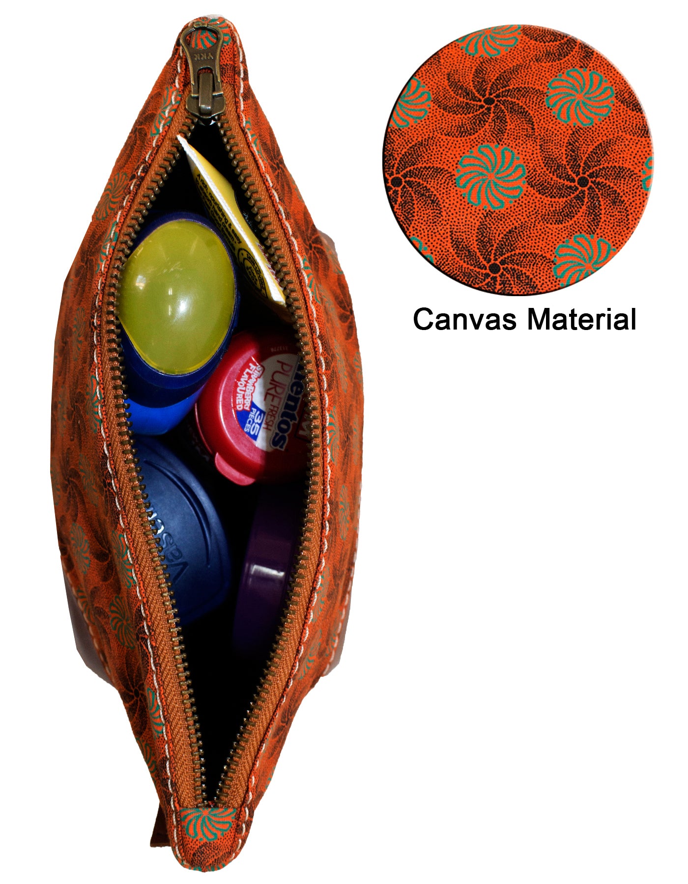 Luvsa LS-BS2209 Shweshwe Fabric & Genuine Leather Cosmetic / Toiletry Bag
