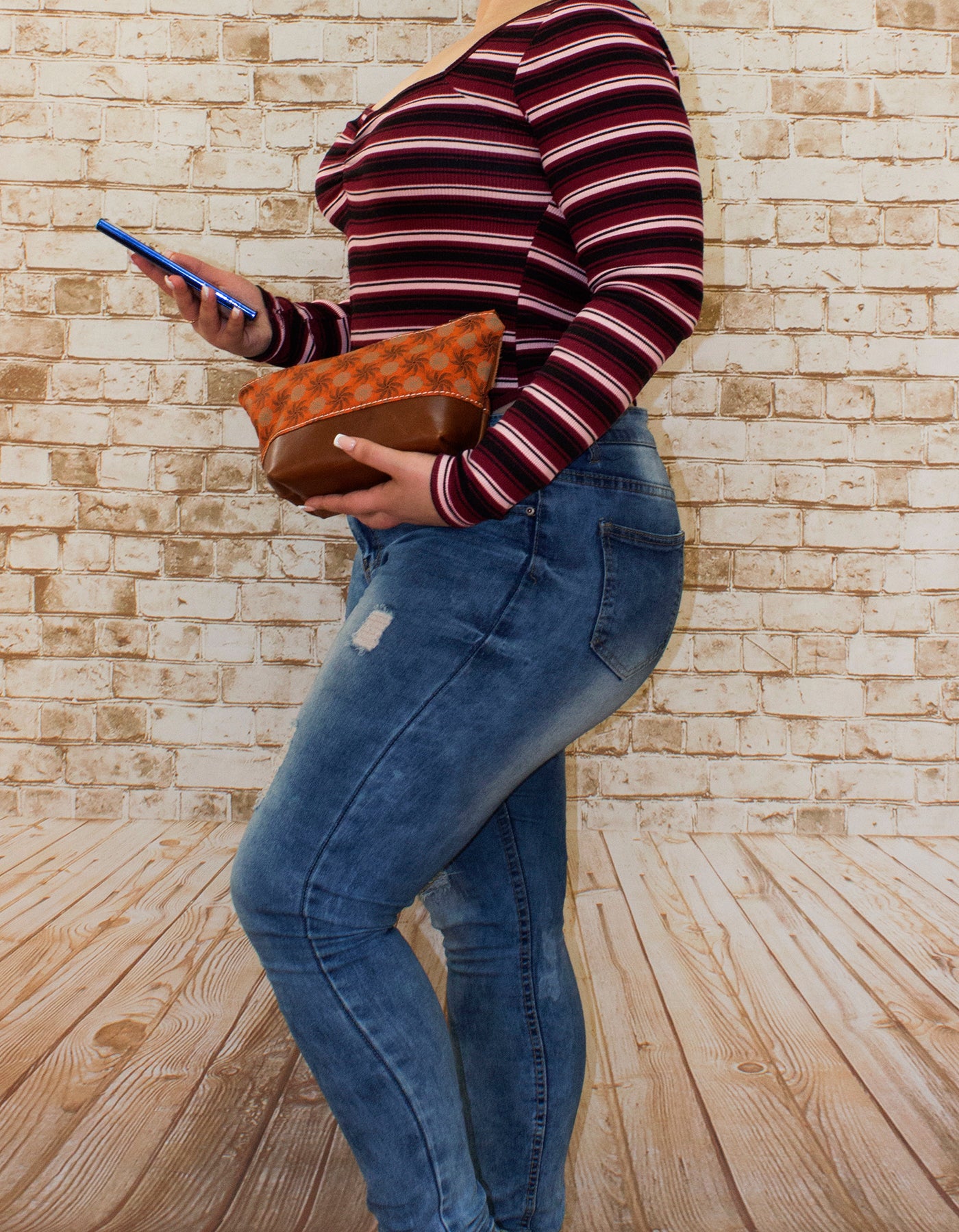 Luvsa LS-BS2209 Shweshwe Fabric & Genuine Leather Cosmetic / Toiletry Bag