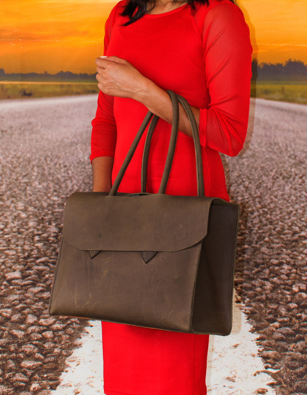 Luvsa LS-HO401 Full Grain Genuine Leather Women's Business Bag Genuine Leather Suede Interior