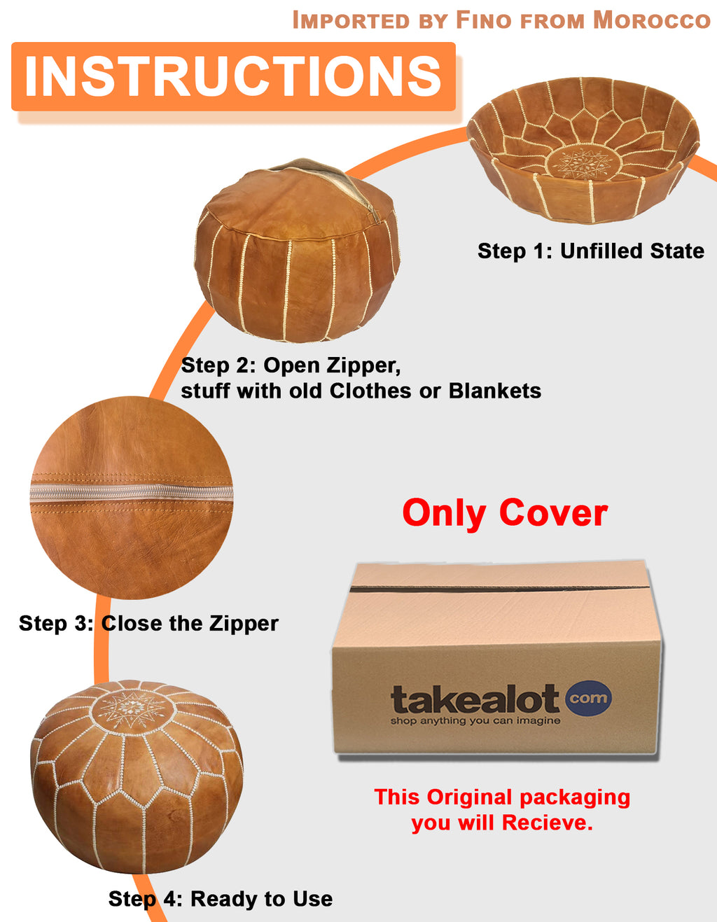 Luvsa LS-LB200 100% Handmade Leather Pouf/ Ottoman by Moroccan Artisan - Blue